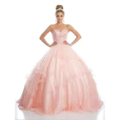 Juliet Quinceanera Long Strapless Glitter Mesh Ball Gown In Pink