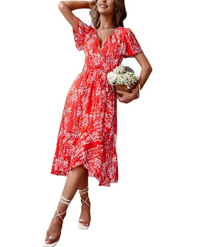 Juliet Roses Midi Dress In Red