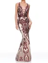 Juliet Sequined Deep V-neck Mermaid Dress In Multi In Brown