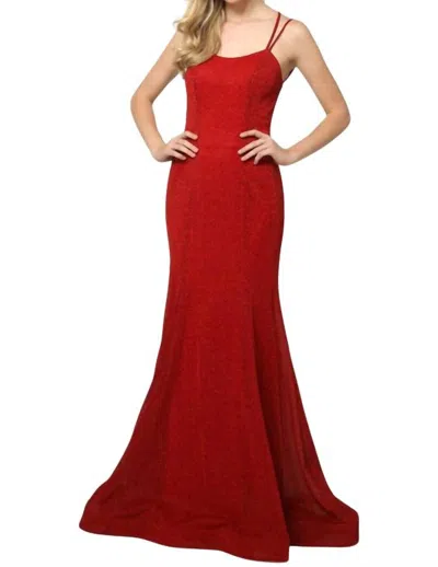 Juliet Sleeveless Metallic Glitter Gown In Red