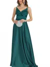 Juliet Spaghetti Strap Evening Dress In Jade In Green