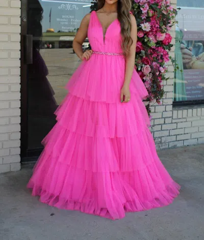 Juliet Strapless Ball Gown In Barbie Pink In Multi