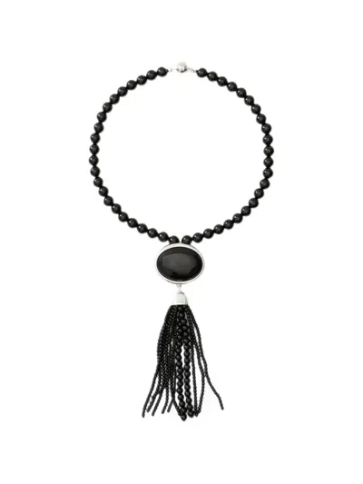 Julietta Clio Beaded Tassel Necklace In Black
