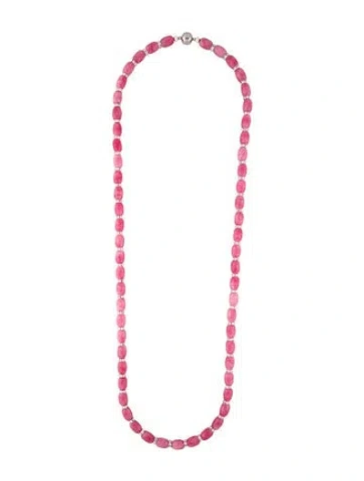 Pre-owned Julietta Crystal & Glass Donna Linea Beaded Strand Necklace, 39.75" In Pink