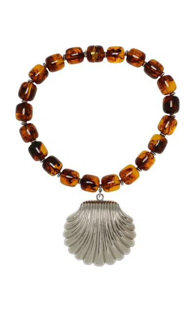 Julietta Exclusive Rhodium-plated Beaded Pendant Necklace In Brown
