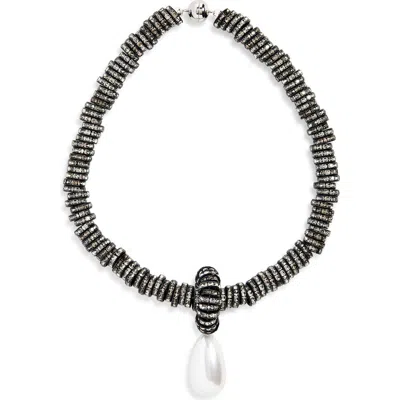 Julietta Faux Pearl Pendant Necklace In Black
