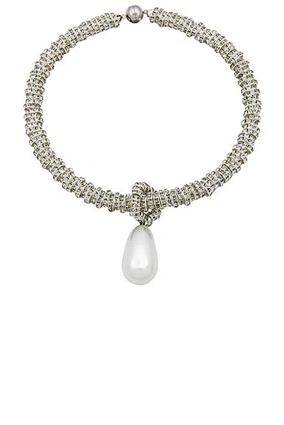 Julietta Pearl Drop Necklace In Metallic Silver