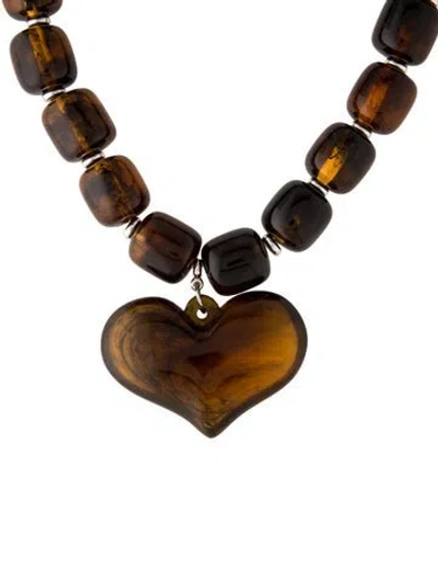 Pre-owned Julietta Resin Beaded 'amore' Pendant Necklace, 17.25" In Brown/orange