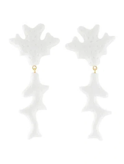 Pre-owned Julietta Resin Coral Clip On Drop Earrings In White