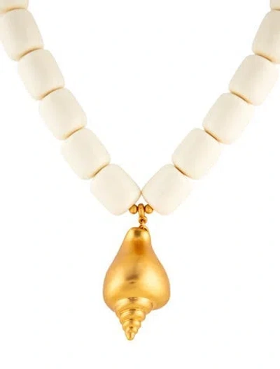 Pre-owned Julietta Resin Ponza Pendant Necklace, 16.5" In Gold/white