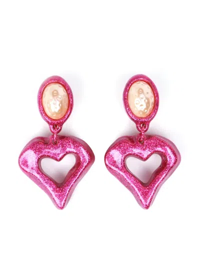 Julietta The Heartbreaker Glittered Earrings In Pink