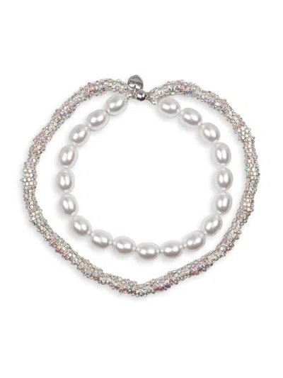 Julietta Women's Eva Silvertone, Crystal & Faux Pearl Necklace In White Gold