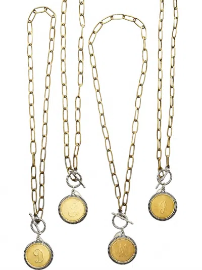 Julio Jewelry Women's Uppercase Initial Disk Necklace - Letter T In Gold
