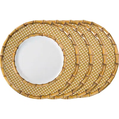 Juliska Bamboo Caning Set Of Four Melamine Dinner Plates In Brown
