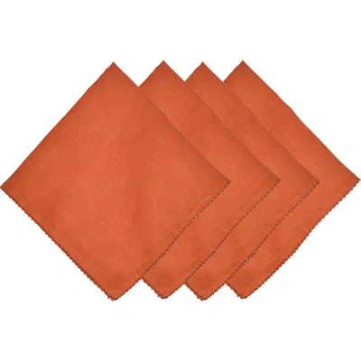 Juliska Berry Scallop Set Of 4 Linen Napkins In Orange