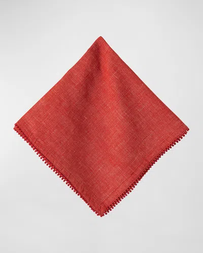 Juliska Berry Trim White Napkin In Red