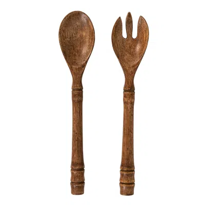 Juliska Bilbao Wood Set Of 2 Salad Servers In Brown