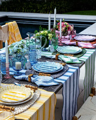JULISKA CABANA STRIPE MELAMINE ASSORTED DINNER PLATES, SET OF 4