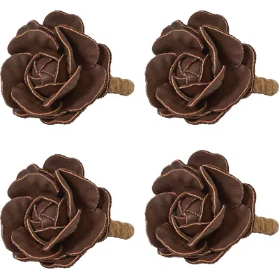 Juliska Camellia Set Of 4 Napkin Rings In Brown