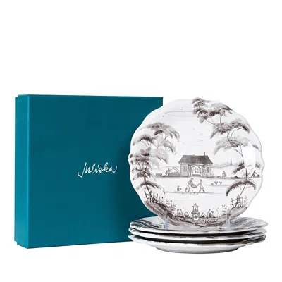 Juliska Country Estate Delft Blue Party Plates Set/4 In White