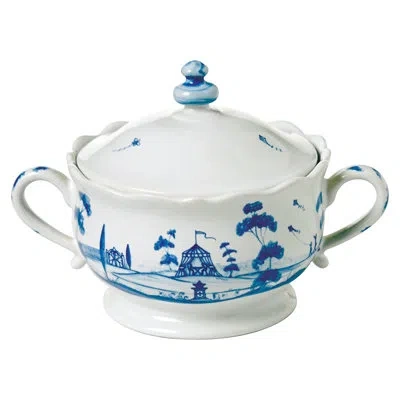 Juliska Country Estate Sugar Bowl With Lid - White/delft Blue In White,delft Blue