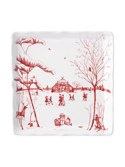 Juliska Country Estate Winter Frolic Ceramic Sweets Tray In Red