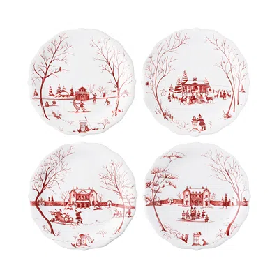 Juliska Country Estate Winter Frolic Mr. & Mrs. Claus Ruby Party Plates Set Of 4