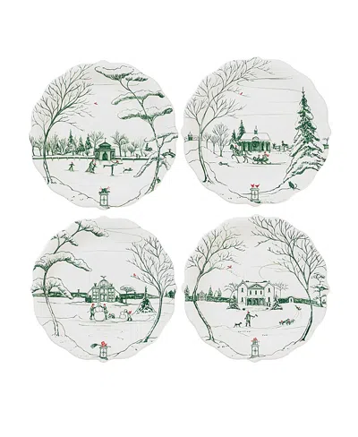 Juliska Country Estate Winter Frolic Mr. & Mrs. Claus Ruby Party Plates Set Of 4 In Green