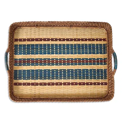 Juliska Danish Stripe 21 Tray, Navy In Brown
