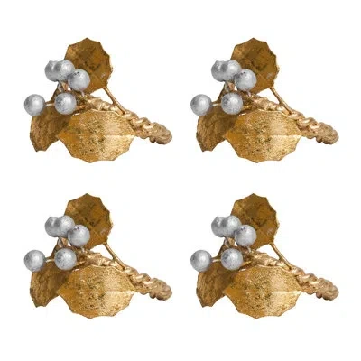 Juliska Forest Walk Holly With Berries Napkin Ring Set In Gold