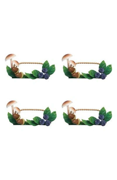 Juliska Forest Walk Mushroom & Acorns Set Of 4 Place Card Holders In Green