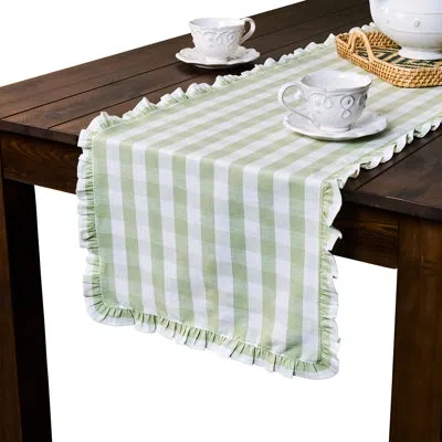 Juliska Gingham Ruffle 18" X 90" Table Runner In Green