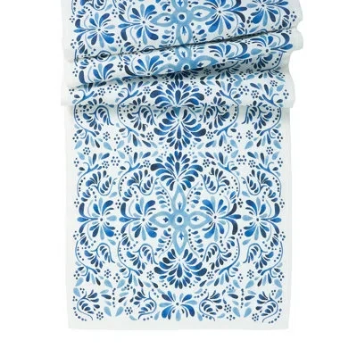Juliska Iberian 18" X 90" Table Runner In Indigo,white
