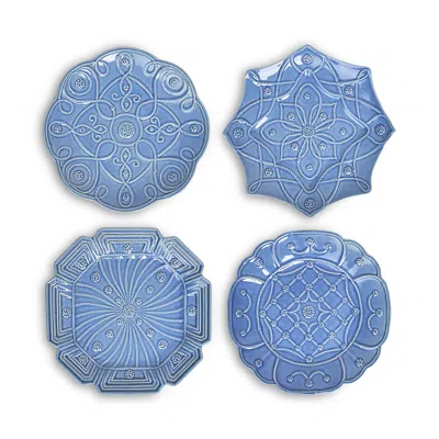 Juliska Jardins Du Monde Assorted Dessert/salad Plates, Set Of 4 In Blue