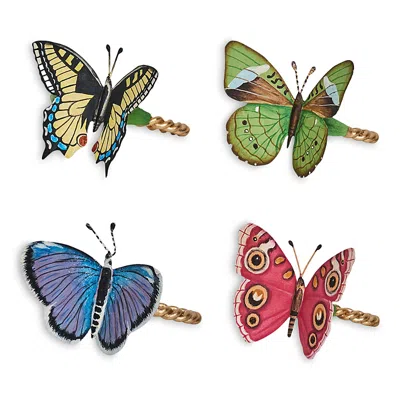 Juliska Meadow Walk Butterfly Set Of 4 Napkin Rings In Multi