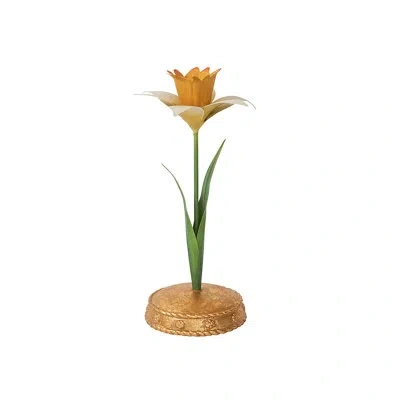 Juliska Meadow Walk Daffodil 9" Candlestick - Yellow In Yellow; Green; Gold; White