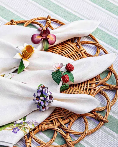 Juliska Meadow Walk Floral Napkin Rings, Set Of 4 In Multi