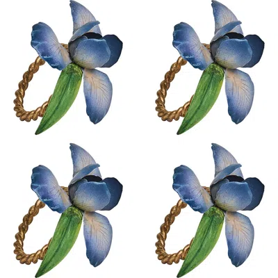 Juliska Meadow Walk Iris Set Of 4 Napkin Rings In Blue