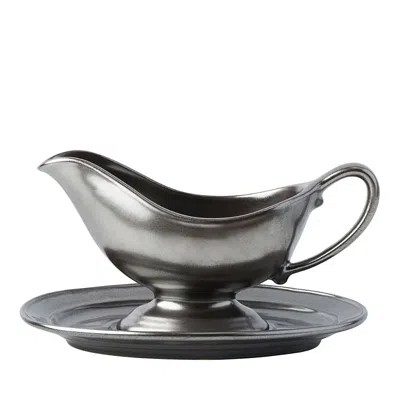 Juliska Pewter Stoneware Sauce Boat And Stand