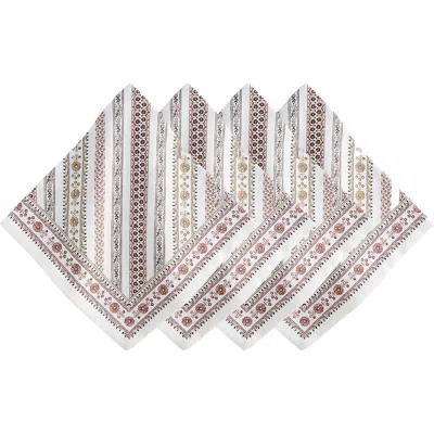 Juliska Seville Stripe Set Of 4 Cotton Sateen Napkins In Brown