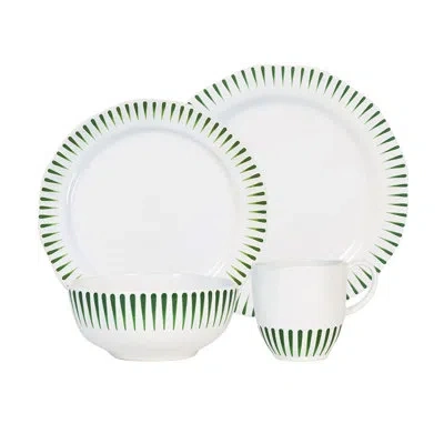 Juliska Sitio Stripe 4 Pieces Place Setting In Whitewash,basil
