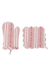 Juliska Villa Stripe Oven Mitt And Pot Holder Set Of 2 In Ruby