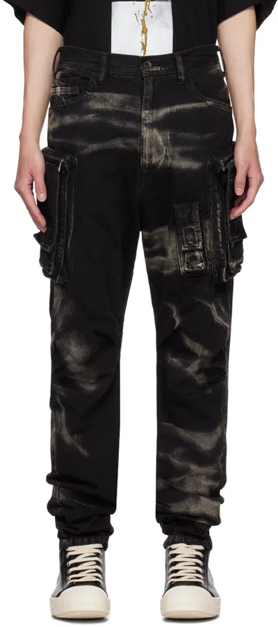 Julius Black Bleached Denim Cargo Pants