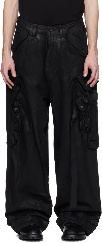 Julius Black Coated Gasmask Denim Cargo Pants