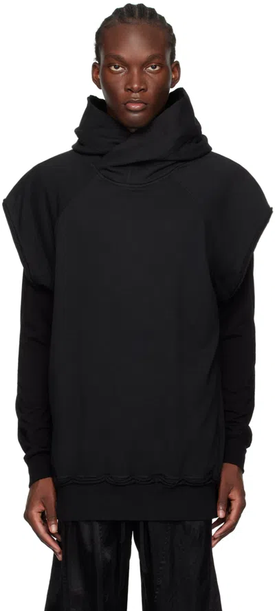 Julius Black Cotton Raw Edge Hoodie