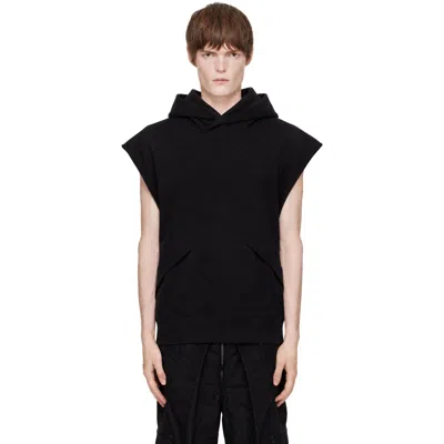 Julius Black Cotton Sweat Sleeveless Hoodie