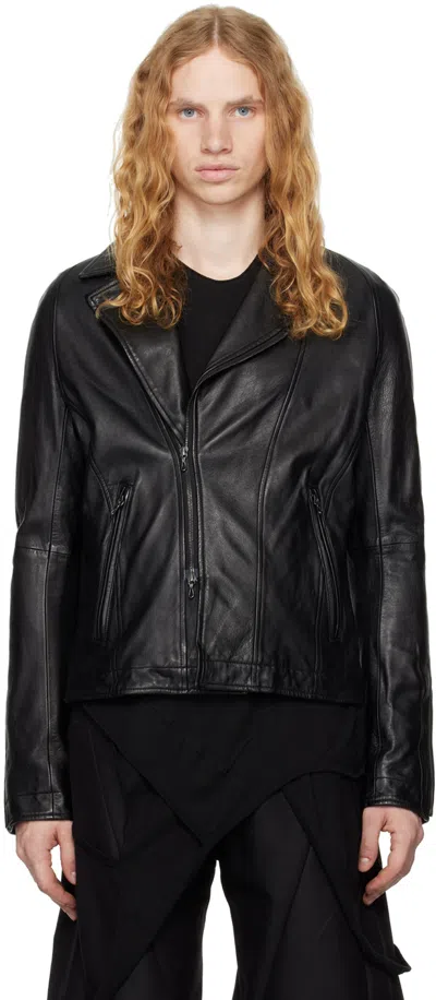 Julius Black Grained Leather Jacket