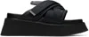 Julius Black Leather Tape Sandals In Black