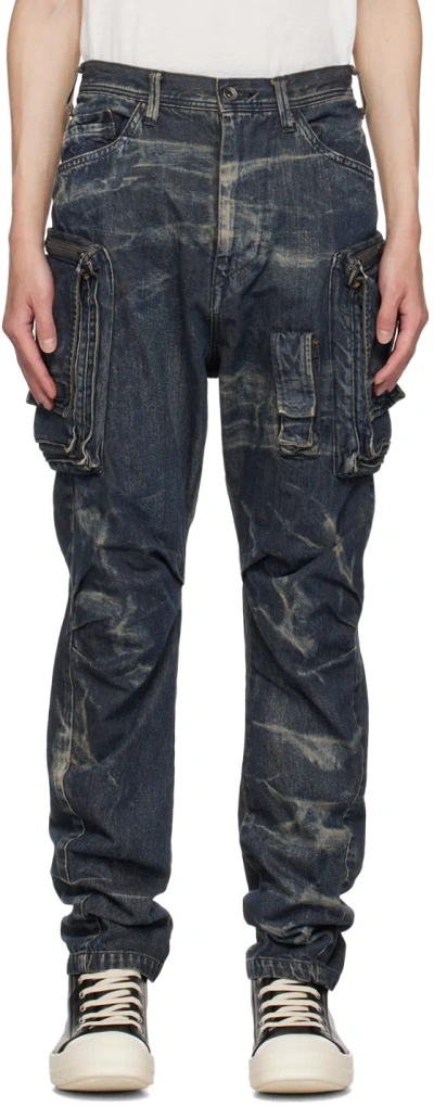 Julius Blue Bleached Denim Cargo Pants In Indigo