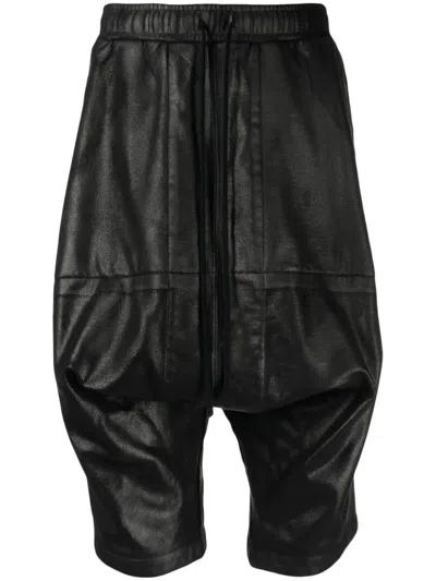 Julius Bonded-seam Drawstring Drop-crotch Shorts In Black